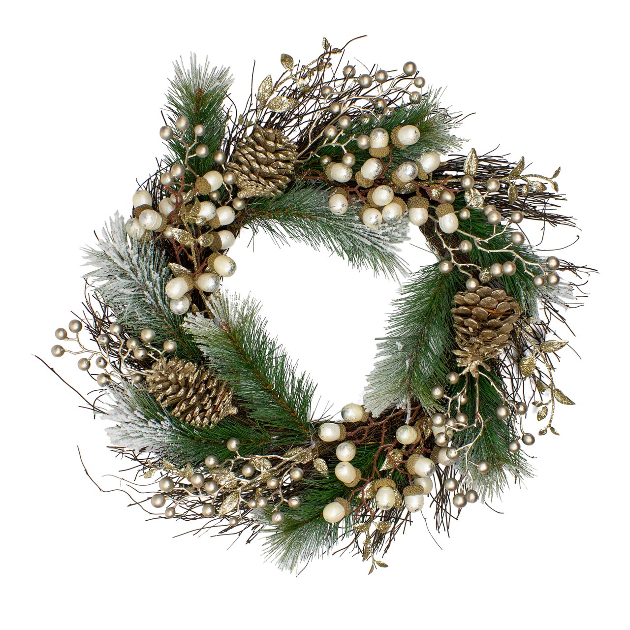 Northlight Acorn and Pine Cone Flocked Pine Needle Artificial Christmas Wreath - 22" - Unlit